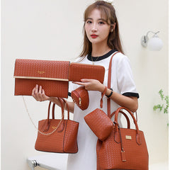 Set 6 Genti Tesătură din Piele Ecologică Maro