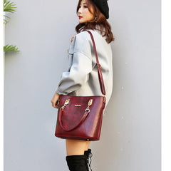 Set 6 Genți Burgundy - Piele Ecologică, Accente Aurii