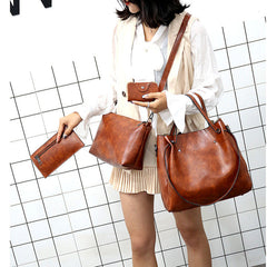 Set 4 Genti Vintage Cognac, Piele ecologică fină maro