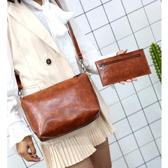 Set 4 Genti Vintage Cognac, Piele ecologică fină maro