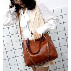 Set 4 Genti Vintage Cognac, Piele ecologică fină maro