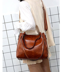 Set 4 Genti Vintage Cognac, Piele ecologică fină maro