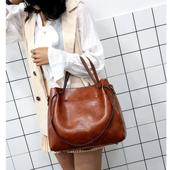 Set 4 Genti Vintage Cognac, Piele ecologică fină maro