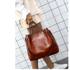 Set 4 Genti Vintage Cognac, Piele ecologică fină maro