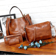 Set 4 Genti Vintage Cognac, Piele ecologică fină maro