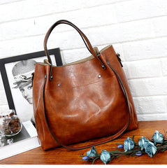 Set 4 Genti Vintage Cognac, Piele ecologică fină maro