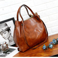 Set 4 Genti Vintage Cognac, Piele ecologică fină maro