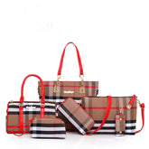 Set 6 Genti din Piele Ecologică, Model Dungi, Roșu