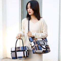 Set 6 Genti din Piele Ecologică, Model Geometric, Albastru