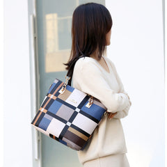 Set 6 Genti din Piele Ecologică, Model Geometric, Albastru