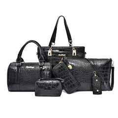 Set 6 Genti Piele Ecologică, Aspect Crocodil, Negru – Gento