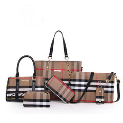 Set 6 Genti din Piele Ecologică, Model Dungi, Maro