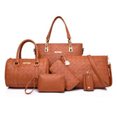 Set 6 Genti din Piele Ecologica, Model Impletit, Cognac