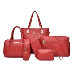 Set 6 Genti din Piele Ecologica, Model Texturat, Rosu