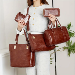 Set 6 Genti Textură Piele de Crocodil, Maro