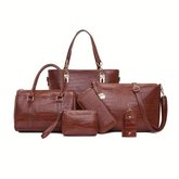 Set 6 Genti Textură Piele de Crocodil, Maro