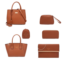 Set 6 Genti Tesătură din Piele Ecologică Maro