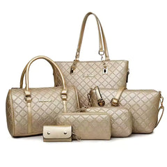 Set 6 Genti din Piele Ecologică, Model Romb, Crem