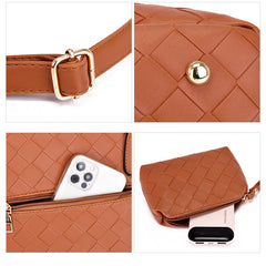 Set 6 Genti din Piele Ecologica, Model Impletit, Cognac