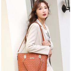 Set 6 Genti din Piele Ecologica, Model Impletit, Cognac