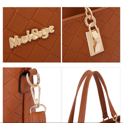 Set 6 Genti din Piele Ecologica, Model Impletit, Cognac