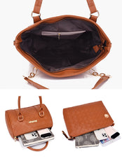 Set 6 Genti din Piele Ecologica, Model Impletit, Cognac