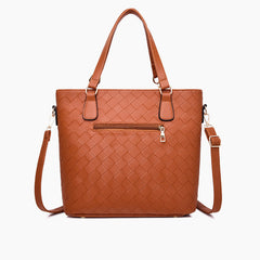 Set 6 Genti din Piele Ecologica, Model Impletit, Cognac