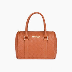 Set 6 Genti din Piele Ecologica, Model Impletit, Cognac