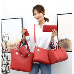 Set 6 Genti din Piele Ecologica, Model Texturat, Rosu