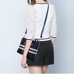 Set 6 Genti din Piele Ecologică, Model Dungi, Albastru