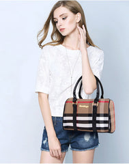 Set 6 Genti din Piele Ecologică, Model Dungi, Maro