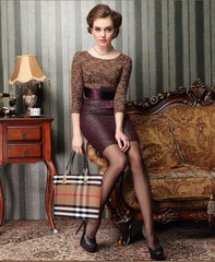 Set 6 Genti din Piele Ecologică, Model Dungi, Maro