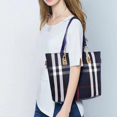 Set 6 Genti din Piele Ecologică, Model Dungi, Albastru