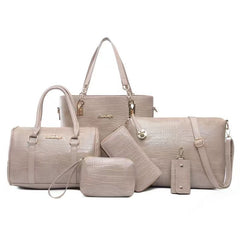 Set 6 Genti din Piele Ecologica, Model Crocodil Deluxe Bej