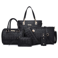 Set 6 Genti din Piele Ecologica, Model Impletit, Negru