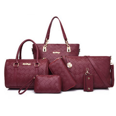 Set 6 Genti din Piele Ecologica, Model Impletit, Visiniu
