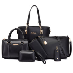 Set 6 Genti din Piele Ecologica, Model Lucios, Negru