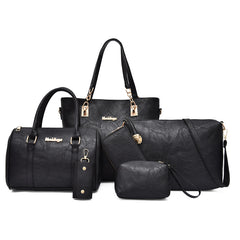 Set 6 Genti din Piele Ecologica, Model Texturat, Negru