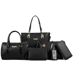 Set 6 Genti din Piele Ecologica, Model Chevron, Negru