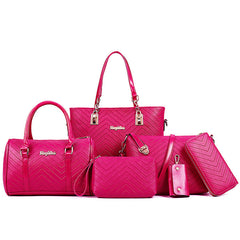 Set 6 Genti din Piele Ecologica, Model Chevron, Magenta