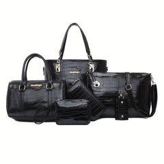 Set 6 Genti Vintage din Piele Ecologică Negru