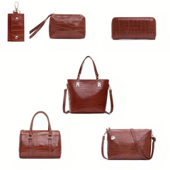 Set 6 Genti Textură Piele de Crocodil, Maro